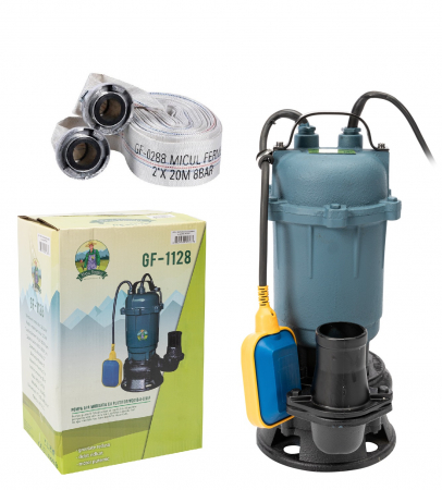 Pompe apa menajera cu si fara tocator - Pompa de apa murdara cu plutitor WQD10-8-3.0 PU205 3.1KW, 25 mc/h, 3000 rpm + Furtun 20m cu cuple