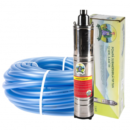 Pompe submersibile - Pompa de apa submersibila Micul Fermier 1.1kw 3.6mc/h, 2850 rpm + Furtun siliconat 1" 50m