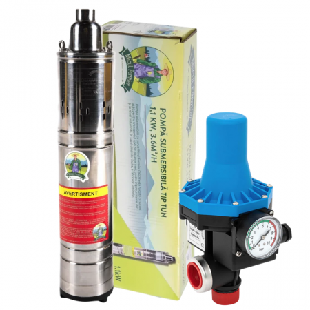 Pompe submersibile - Pompa de apa submersibila Micul Fermier 1.1kw 3.6mc/h, 2850 rpm + Prescontrol automat EPC-3