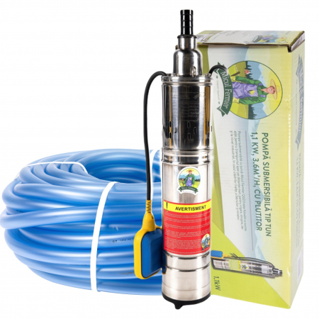 Pompe submersibile - Pompa de apa submersibila Micul Fermier 1.1kw 3.6mc/h, plutitor + Furtun siliconat 1" 50m
