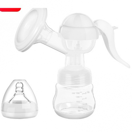 Articole hranire copii - Lichidare Pompa de San Manuala Multifunctionala, Flippy, Portabila, cu Tetina pentru Biberon, Anti-Scurgere, Anti-Reflux, 17x18 cm, 150 mL, Silicon, Recipient Transparent, Alb