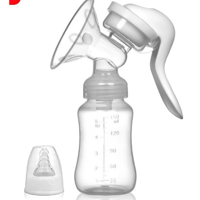 Jucarii, Copii & Bebe - Pompa de San Manuala Multifunctionala, Flippy, Portabila, cu Tetina pentru Biberon, Anti-Scurgere, Anti-Reflux, 18.5x6 cm, 150 mL, Silicon, Recipient Transparent, Alb