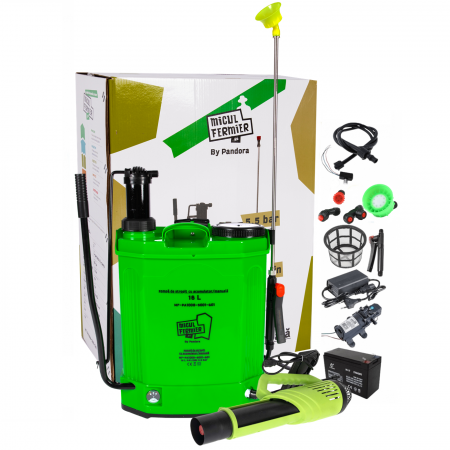 Pompe de stropit cu acumulator - Pompa de stropit cu acumulator & manuala, 2 in 1 Micul Fermier 16 L, 12 V, 2.3 MPA + Atomizor portabil 80 W