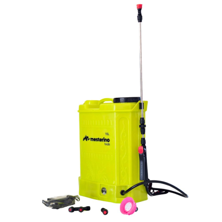 Pompe, motopompe, sisteme de irigat si stropit - Pompa de stropit cu acumulator MESTERINO TOOLS MT-0584201, capacitate rezervor 16 litri, 12 V / 8 Ah, lungime lance 35 cm