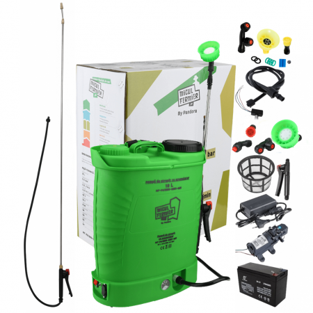 Pompe de stropit cu acumulator - Pompa de stropit cu acumulator Micul Fermier 18 L, 12 V, 2.3 MPA + Set duze + Lance extensibila 2.8m