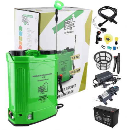 Pompe de stropit cu acumulator - Pompa de stropit cu acumulator Micul Fermier 20 L, 12 V, 2.3 MPA, Complet accesorizata