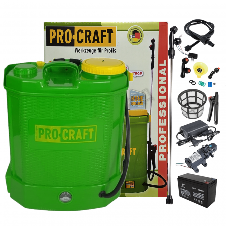 Pompe de stropit cu acumulator - Pompa de stropit cu acumulator Procraft 12 L, 12 V, 3 bari, Complet accesorizata