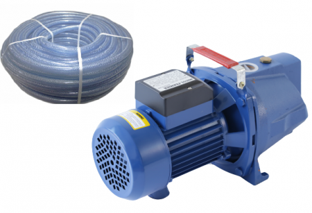 Pompe de suprafata - Pompa de suprafata pentru apa curata JET 10M, 1100W, 60 l/min, aspiratie 9 m, refulare, 45 m + Furtun cu insertie 1" 50m