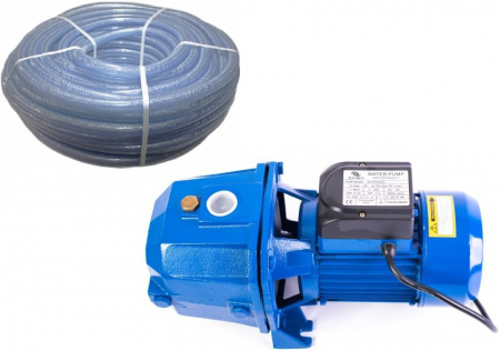 Pompe de suprafata - Pompa de suprafata pentru apa curata JET de adancime DP-550, 750 W, aspiratie 9 m, refulare 40 m + Furtun cu insertie 1" 50m