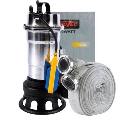 Pompe, motopompe, sisteme de irigat si stropit - Pompa pentru apa murdara Eurotec inox, 2750 W , 25 mc/h, 16 m refulare + Furtun cu capete 2" 20 M