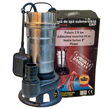 Pompe apa menajera cu si fara tocator - Pompa submersibila apa murdara Broman SWP inox, cutit interior, 2800 W, 220 V, 31 mc/h, refulare 14 m