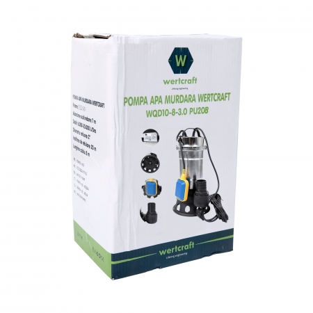 Pompa submersibila apa murdara Wertcraft Eurotec SWP-750-50F,corp inox, 2550 W, 220 V, 25 mc/h debit apa,absorbtie 14 m, 8 m cablu alimentare [3]