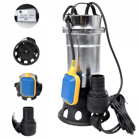 Pompe apa menajera cu si fara tocator - Pompa submersibila apa murdara Wertcraft Eurotec SWP-750-50F,corp inox, 2550 W, 220 V, 25 mc/h debit apa,absorbtie 14 m, 8 m cablu alimentare