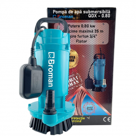 Pompe, motopompe, sisteme de irigat si stropit - Pompa submersibila Broman QDX80-35-0.8, 800 W, refulare 35 m, 36 m³/h, racord 3/4"