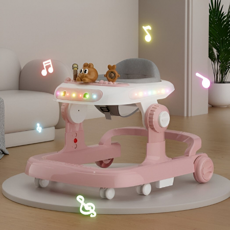BF-Premergator Multifunctional cu Roti Flippy, Model Iepuras, Inaltime Ajustabila, Tavita, Muzica, Lumini, 66x59x41 cm, Roz [3]
