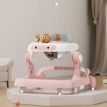 Premergator Multifunctional cu Roti Flippy, Model Iepuras, Inaltime Ajustabila, Tavita, Muzica, Lumini, 66x59x41 cm, Roz [7]