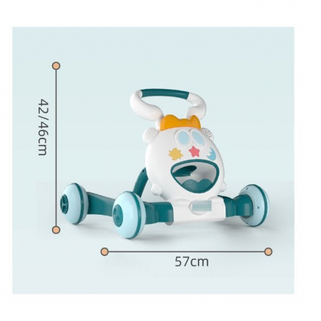 Premergator pentru copii Flippy, pliabil, viteza ajustabila, maner antialunecare, cu lumini si muzica, 46 x 57 cm, loc depozitare jucarii, inaltime ajustabila, albastru [1]