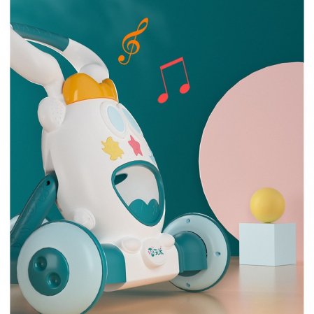 Premergator pentru copii Flippy, pliabil, viteza ajustabila, maner antialunecare, cu lumini si muzica, 46 x 57 cm, loc depozitare jucarii, inaltime ajustabila, albastru [3]