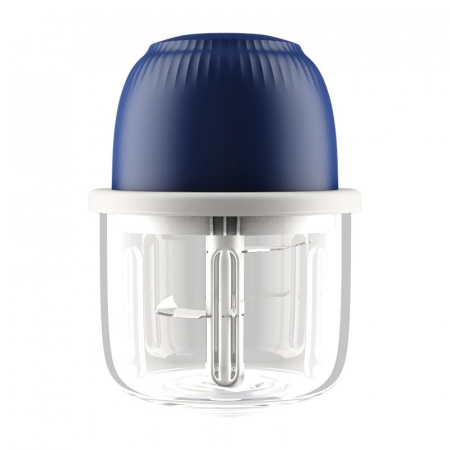 Pentru Casa si Camping - Tocator Electric pentru Bucatarie, Flippy, Model Presa Electrica pentru Legume Fructe Carne Umpluturi Sosuri, Otel Inoxidabil, 14 x 10.5 x 10.5 cm, 350 ml, Albastru Inchis