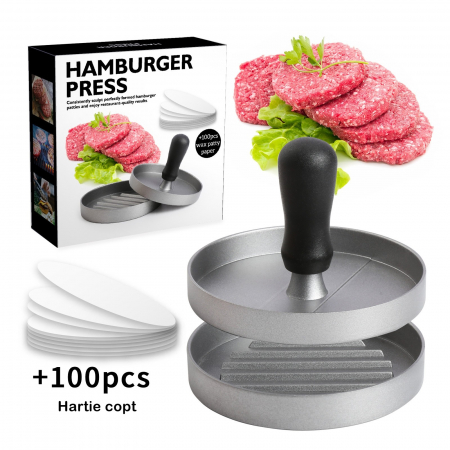 Presa manuala pentru burgeri Flippy, material ABS si aluminiu, forma si presa, usor de curatat si folosit, 11.7 x 8.5 cm, gri [1]