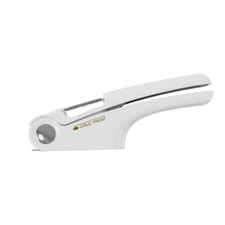 Pentru Casa si Camping - Presa Multifunctionala pentru Usturoi 4in1, Flippy, Presa, Feliator, Desfacator de Borcane, Curatator Fructe/Legume, 22 x 8.8 cm, Alb