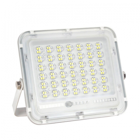 Proiector LED cu Panou Solar Flippy, Senzor de lumina Waterproof, 200W, 29x23 cm, suport U inclus, panou afisaj nivel baterie, telecomand, 220V, Design Modern, Alb [4]