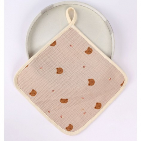 Jucarii, Copii & Bebe - Prosop Absorbant, Flippy, din Bumbac, 25 x 25 cm, Model Ursuleti, cu Agatatoare, Crem