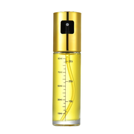 Suporturi și organizatoare de bucătărie - Pulverizator Ulei, Otet, Flippy, din Sticla, 100 ml, Reincarcabil, 18.3 x 4.3 cm, Masura 90 ml, Capac Lucios, Auriu