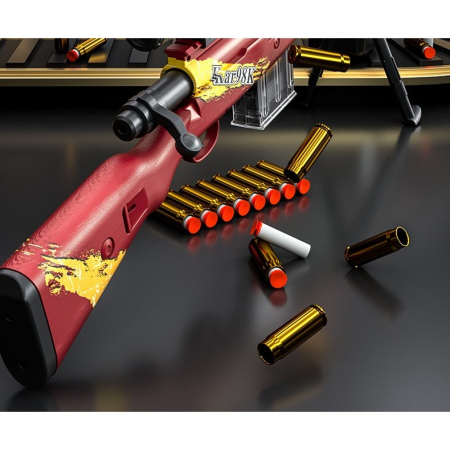 Lichidare Pusca de Jucarie AWM Ultrarealista, Flippy, Manuala, cu Luneta, 10 de Proiectile din Spuma Moale, 5 Cartuse, 106 cm, 14 ani+, Rosu [6]