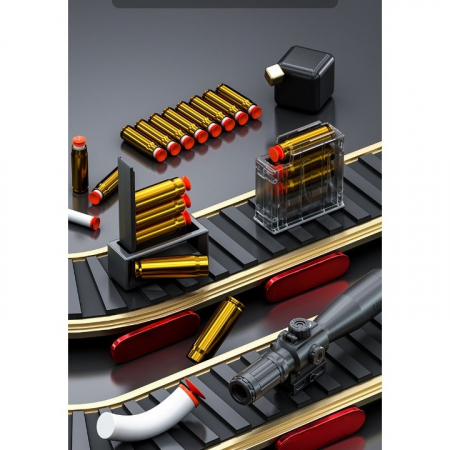 Lichidare Pusca de Jucarie AWM Ultrarealista, Flippy, Manuala, cu Luneta, 10 de Proiectile din Spuma Moale, 5 Cartuse, 106 cm, 14 ani+, Rosu [5]