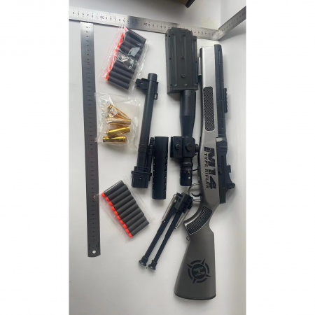 Pusca de Jucarie M14 Ultrarealista, Flippy, Manuala, cu Luneta, 20 de Proiectile din Spuma Moale, 5 Cartuse, 100 cm, 8 ani+, Gri [1]