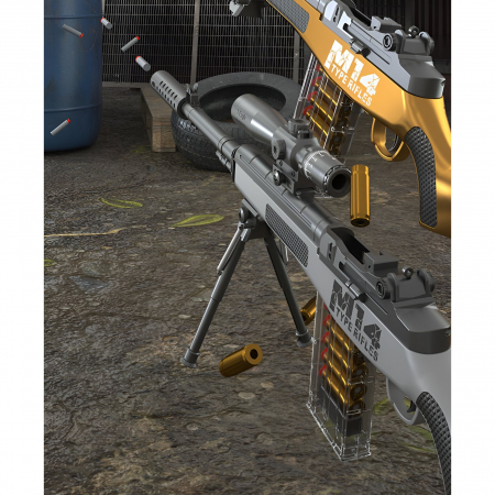 Pusca de Jucarie M14 Ultrarealista, Flippy, Manuala, cu Luneta, 20 de Proiectile din Spuma Moale, 5 Cartuse, 100 cm, 8 ani+, Gri [3]