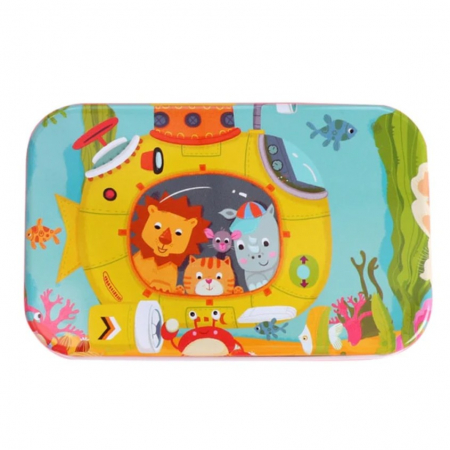 Puzzle 60 de Piese din Lemn in Cutie Metalica, Flippy, Model Submarin, Educativ, Dezvoltare Abilitati Cognitive, pentru Prescolari, 22.5x13.5 cm, Multicolor [6]