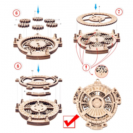 Puzzle Calendar 3D, Mechanical Gear Model Asamblat, 2017-2044, 21 Piese, Lemn [2]