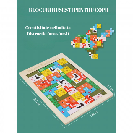 Puzzle din Lemn Flippy, Tip Tetris, +4 Ani, cu Animale Colorate 3D, 40 Piese, Multicolor [4]