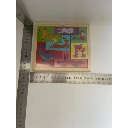 Puzzle din Lemn Flippy, Tip Tetris, +4 Ani, cu Animale Colorate 3D, 7 Piese, Multicolor [7]