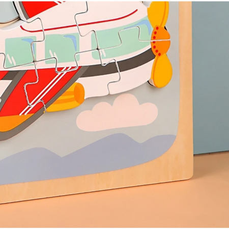 Puzzle Montessori din Lemn pentru Copii, Flippy, 3D, 0-3 Ani, Model Avion, Educativ, Intuitiv, Creativ, 6 Piese, 15x15x0.5 cm, Multicolor [4]
