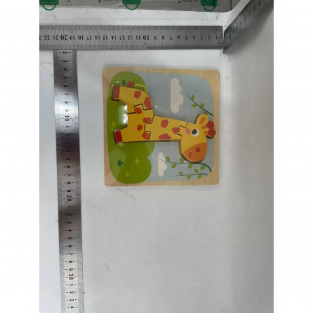 Puzzle Montessori din Lemn pentru Copii, Flippy, 3D, 0-3 Ani, Model Girafa, Educativ, Intuitiv, Creativ, 4 Piese, 15x15x0.5 cm, Multicolor [1]