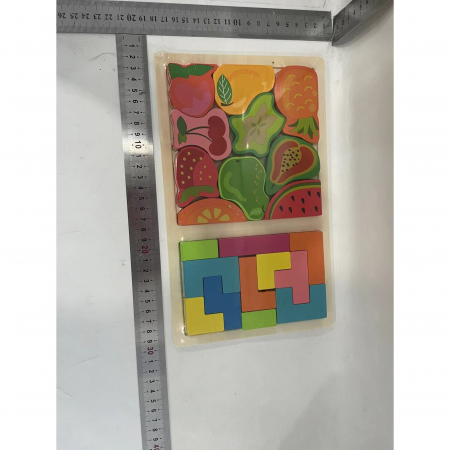 Puzzle Montessori din Lemn pentru Copii, Flippy, Tip Tetris 2in1 +3 Ani, cu Fructe Colorate 3D, Educativ, Intuitiv, Creativ, 21 de Piese, 28.5x17x1.2 cm, Multicolor [1]