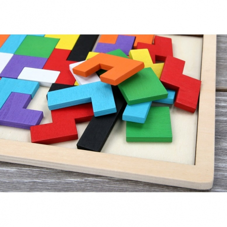 Puzzle Montessori, din Lemn, Tip Tetris, +36 Luni, Forme Neregulate, 40 Piese, 26.5 x 17.7 cm, Multicolor [4]
