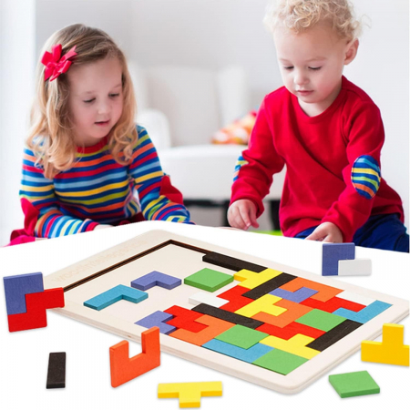 Puzzle Montessori, Flippy, din Lemn, Tip Tetris, +36 Luni, Forme Neregulate, 40 Piese, 26.5 x 17.7 cm, Multicolor [7]