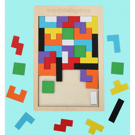 Puzzle Montessori, Flippy, din Lemn, Tip Tetris, +36 Luni, Forme Neregulate, 40 Piese, 26.5 x 17.7 cm, Multicolor [2]