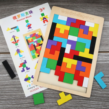 Puzzle Montessori, Flippy, din Lemn, Tip Tetris, +36 Luni, Forme Neregulate, 40 Piese, 26.5 x 17.7 cm, Multicolor [11]