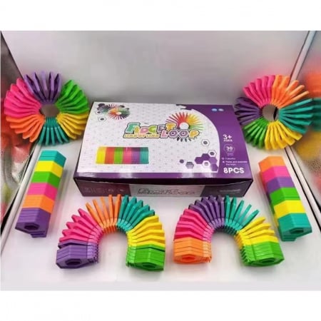 Jucarii, Copii & Bebe - Puzzle pentru copii, Flippy, fidget loop, functie stivuire, bucle, decompresie, curcubeu, 20 cm