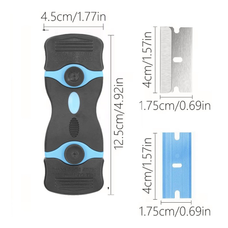 Racleta Multifunctionala pentru Curatare Sticla si Ceramica, Flippy, Design Ergonomic, Maner Anti-alunecare, Include 20 de Lame de Schimb, 12,5 x 4,5 cm, Albastru [2]