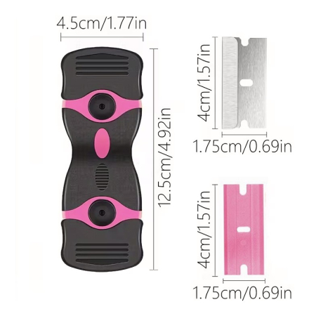 Racleta Multifunctionala pentru Curatare Sticla si Ceramica, Flippy, Design Ergonomic, Maner Anti-alunecare, Include 20 de Lame de Schimb, 12,5 x 4,5 cm, Roz [3]