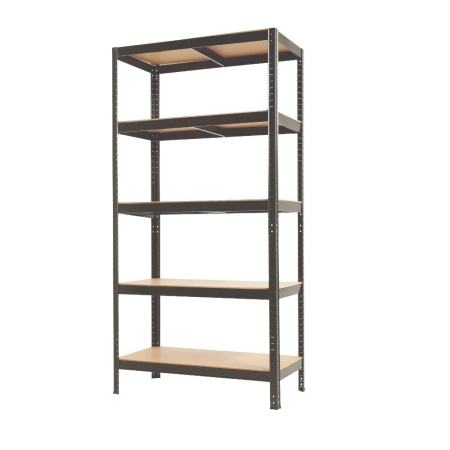 Dulapuri si rafturi de depozitare - Raft cu 5 polite negru 265 kg / polita, 900 x 450 x 1800 mm, MESTERINO TOOLS MTTC-080A