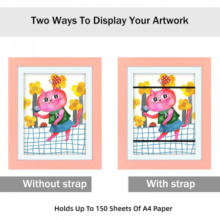 Rama Foto Flippy, cu Magnet, din Lemn, cu Spatiu Pentru Depozitare, Pentru Desene si Picturi A4, Sticla Securizata, Rama MDF, 21x30 cm, Roz [1]