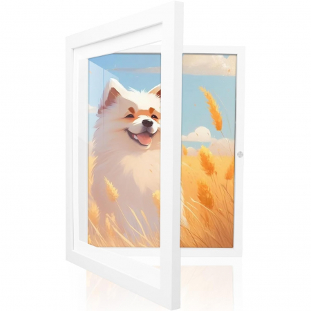 Rama Foto Flippy, din Lemn, cu Spatiu Pentru Depozitare, Pentru Desene si Picturi A4, Sticla Securizata, Rama MDF, Alb [1]