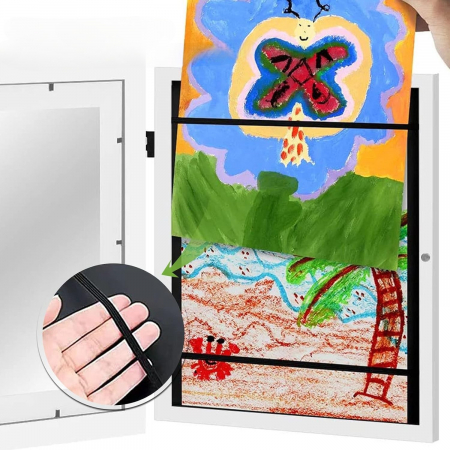 Rama Foto Flippy, din Lemn, cu Spatiu Pentru Depozitare, Pentru Desene si Picturi A4, Sticla Securizata, Rama MDF, Alb [2]